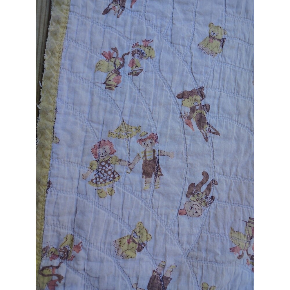 VTG Raggedy Ann and Andy blanket baby crib quilt Cottage Core Granny Core 45x33" - Picture 4 of 14